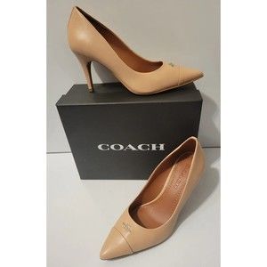 Coach Patrice Patent Leather Nude Pump Heel Pointed Toe Signature Shoes Sz 7.5